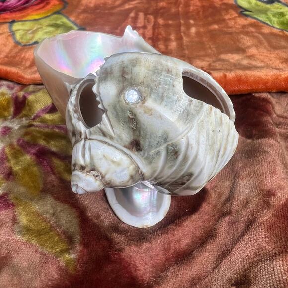 Antique Victorian Carved Shell Fish Bowl String Holder Basket Curio Salt Cellar - Picture 3 of 10